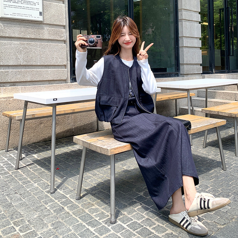 休闲减龄工装牛仔马甲半身裙套装女春秋2025新款松弛感宽松两件套,女装运动套装,浙宝285（原212）