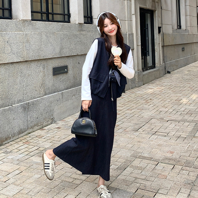 休闲减龄工装牛仔马甲半身裙套装女春秋2025新款松弛感宽松两件套,女装运动套装,浙宝285（原212）