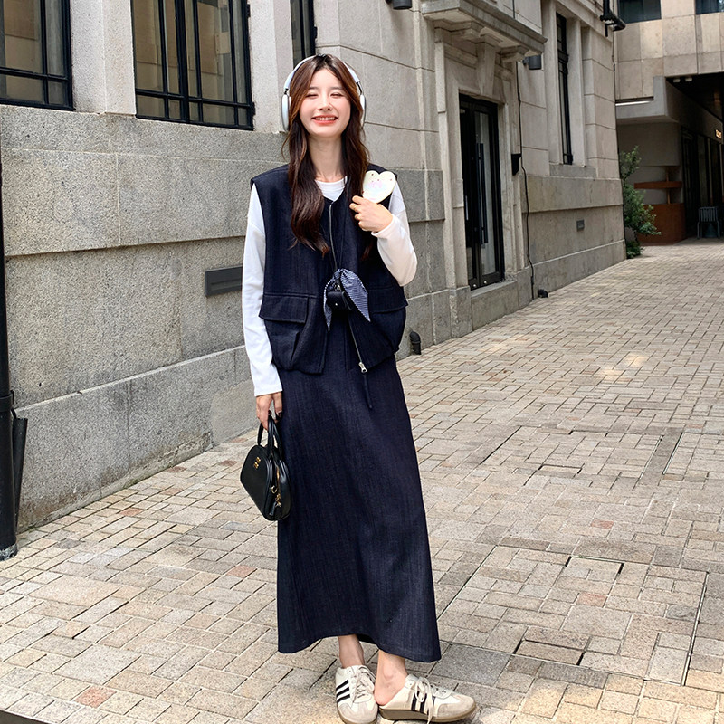 休闲减龄工装牛仔马甲半身裙套装女春秋2025新款松弛感宽松两件套,女装运动套装,浙宝285（原212）