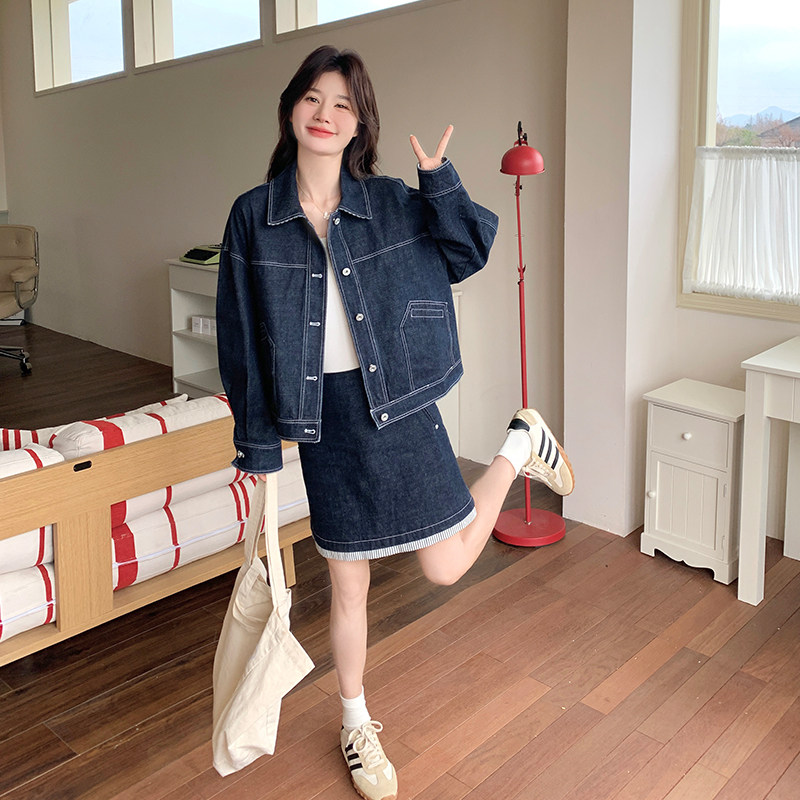 可盐可甜牛仔套装裙女2025春季新款韩系复古外套小个子短裙两件套，女装运动套装，浙宝285（原212）