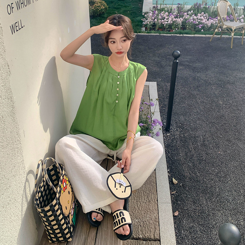 法式挂脖时尚女2025夏季新款设计感度假洋气无袖娃娃衫,女装运动套装,浙宝285（原212）