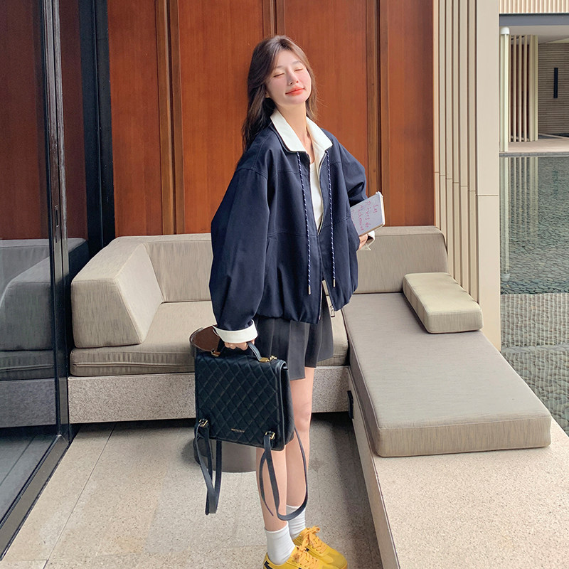 撞色翻领休闲短外套女2025春季新款设计感超好看韩系百搭夹克上衣,女装短外套,浙宝285（原212）