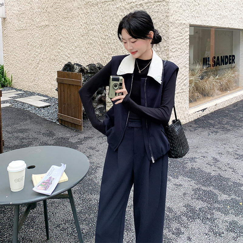 又a又飒撞色拼接马甲套装女秋季2025新款韩系小个子阔腿裤两件套,女装运动套装,浙宝285（原212）