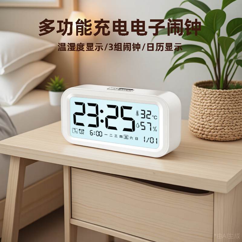 汉时现代简约多功能充电电子时钟