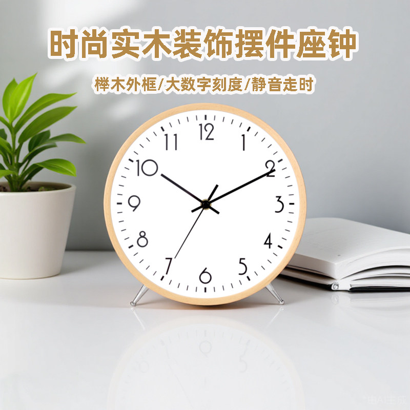 汉时时尚简约实木桌面摆件时钟客厅现代高档装饰座钟创意钟表HD08,家居饰品,座钟,淘宝优惠券,粉丝福利购,淘宝优惠卷