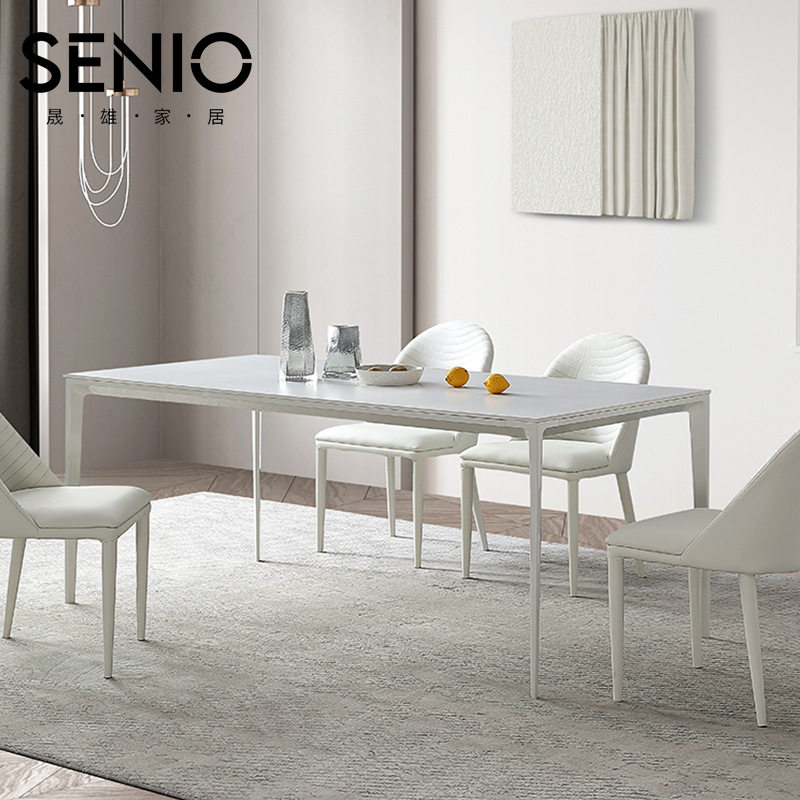 意式岩板餐桌椅组合现代简约德利丰纯白餐桌家用设计师小户型饭桌