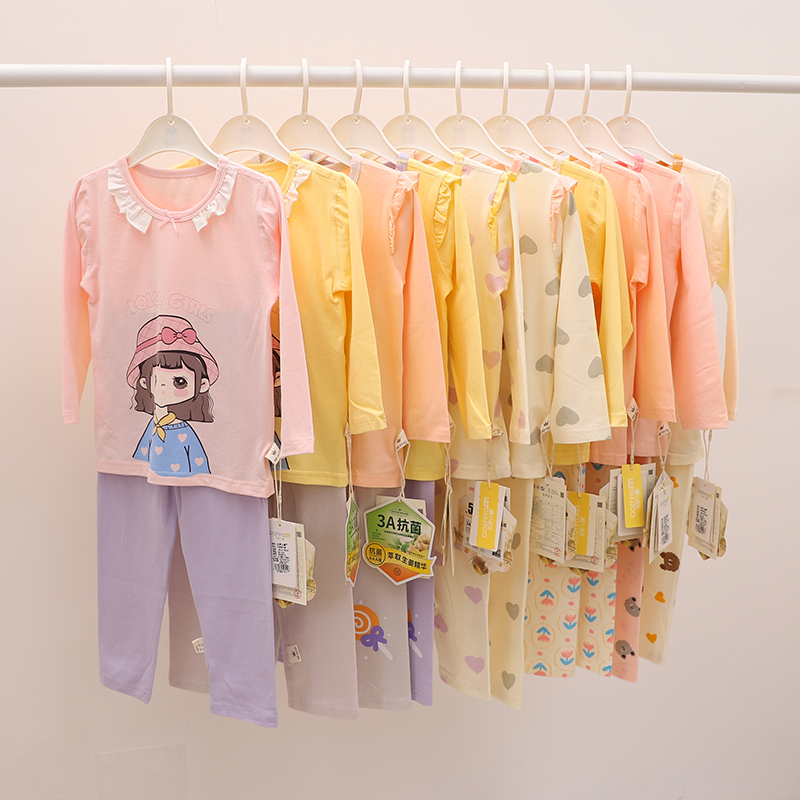 女童秋衣秋裤弹力棉新款儿童秋冬莱卡棉薄款无骨宝宝内衣居家套装