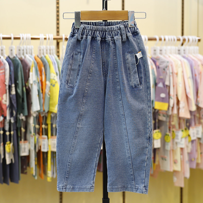 儿童春秋薄款男童牛仔针织裤宝宝休闲时尚针织裤子韩版小脚裤秋季