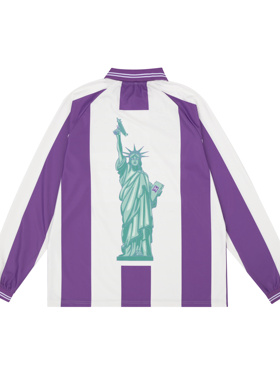 H3LLO FLAG Uzi自由之战 美式复古足球服 条纹球衣长袖T恤polo衫