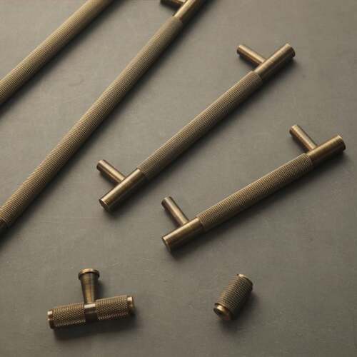 北欧现代轻奢简约实心黄铜古铜色滚花拉手抽屉衣柜门拉手橱把手