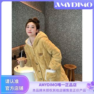 amydimo睡衣 家居服 焦糖小熊—玉狐绒大码夹棉套装 加厚 保暖