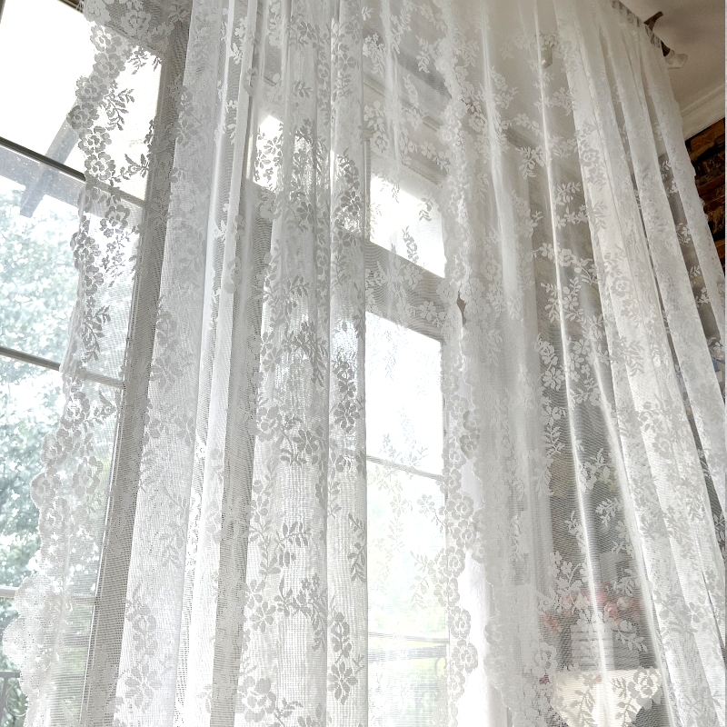 韩式蕾丝纱帘定制免打孔窗纱阳台客厅卧室书房飘窗成品美式窗帘纱