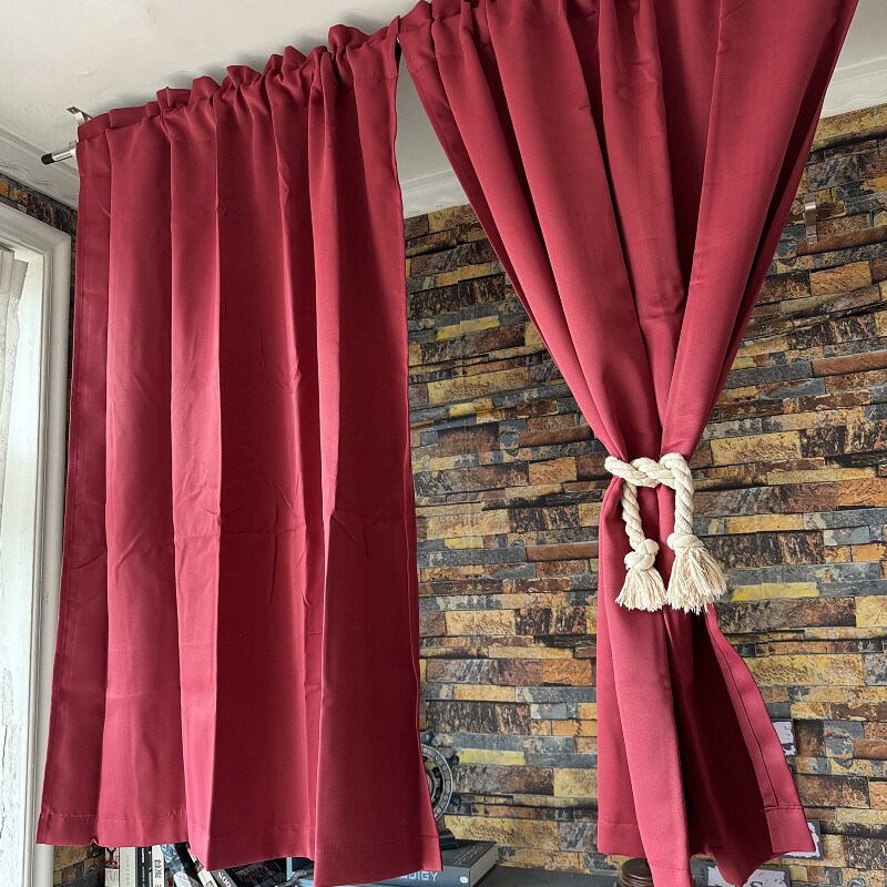 暗红色成品窗帘加厚布艺门帘飘窗半截隔断帘酒红色纯色遮光小窗帘
