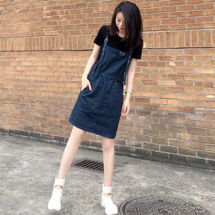短袖T恤背带裙女2025新款夏季小个子法式桔梗吊带连衣裙两件套装