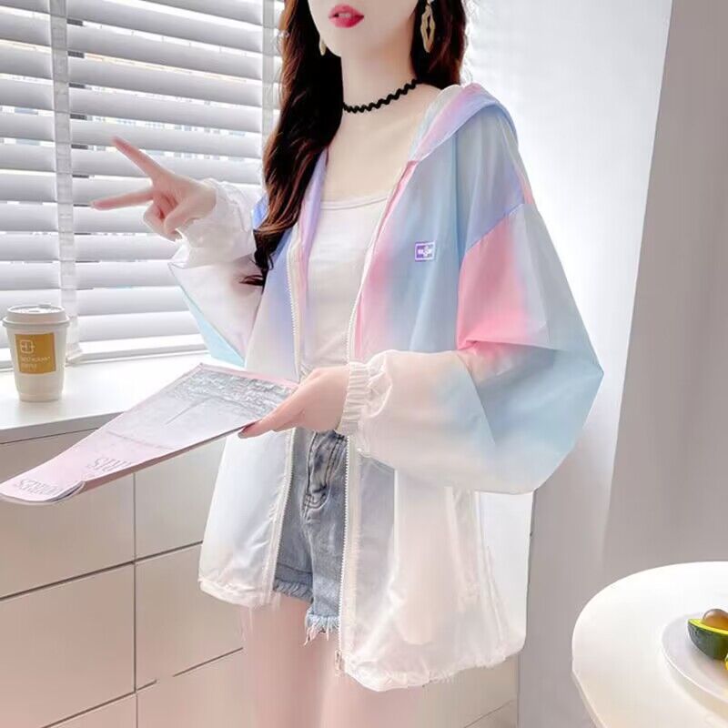 冰丝防晒衣服女夏季2025新款宽松透气薄款连帽上衣拉链开衫短外套