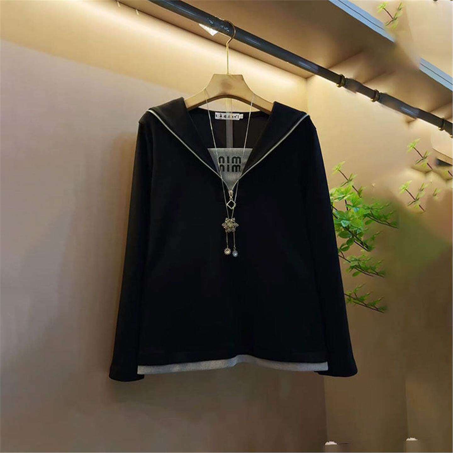 秋季新款韩版设计时尚休闲百搭大码女装小衫胖妹妹2026假两件上衣