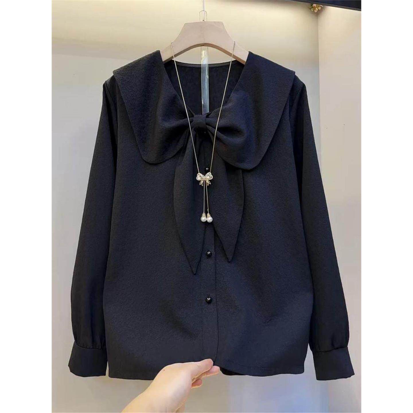 大码女装2026春季新款娃娃领衬衫上衣女显瘦胖妹妹胖mm高级感减龄