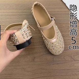 香港真皮玛丽珍单鞋 女2025年新款 夏季 内网面透气浅口平底凉鞋