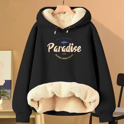 羊羔绒上衣潮青少年2024秋冬款新款加绒加厚保暖连帽卫衣男宽松