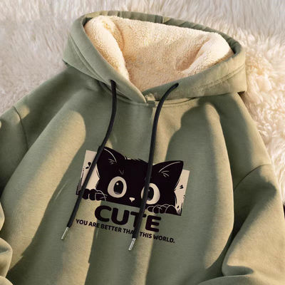 羊羔绒卫衣男款加绒加厚高中生连