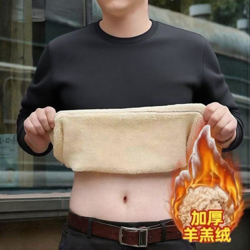加绒加厚潮流卫衣秋冬季圆领套头羊羔绒男士外套感宽松保暖上衣潮