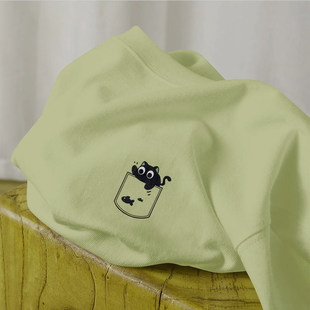 绿色猫咪上衣男士 2025新款 潮流痞帅ins休闲体恤 男女生夏季 短袖