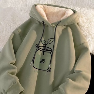 卫衣男连帽加绒加厚2024秋冬款 青少年宽松保暖羊羔绒上衣潮 新款