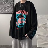 长袖 t恤春秋季 薄款 男士 国潮印花圆领上衣服宽松潮流ins秋衣打底衫