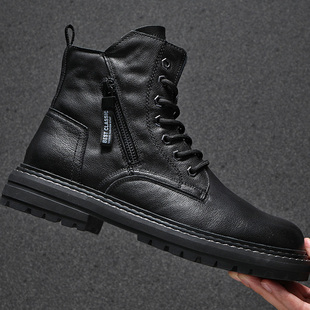 头层牛皮男鞋秋冬季马丁靴男全皮高帮鞋工装休闲切尔西沙漠皮靴子