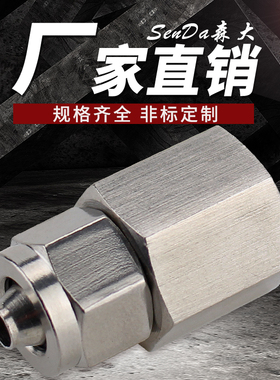 304不锈钢快拧四氟尼龙气管接头PCF8-01/6-02气动内丝牙螺纹直通
