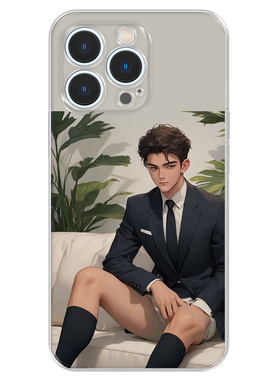 黑袜体育生手机壳适用15promax苹果14VIVOX90红米note12动漫玻璃壳一加12OPPOReno9荣耀100黑色软壳保护套