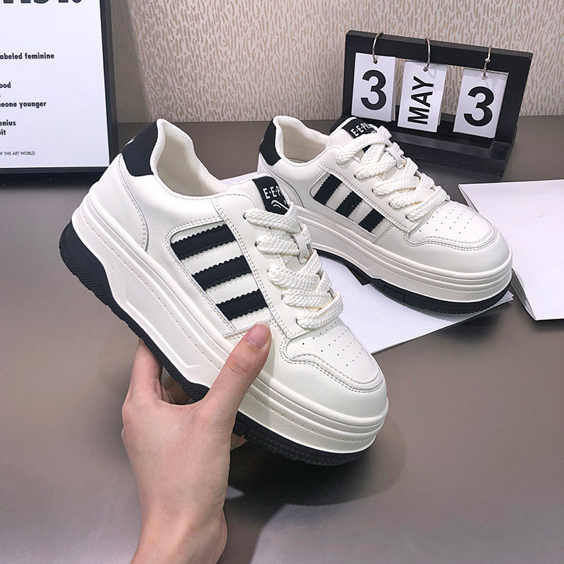 真皮板鞋女2024秋季新款圆头系带小白鞋舒适百搭厚底休闲运动鞋潮,女鞋,休闲板鞋,淘宝优惠券,粉丝福利购,淘宝优惠卷