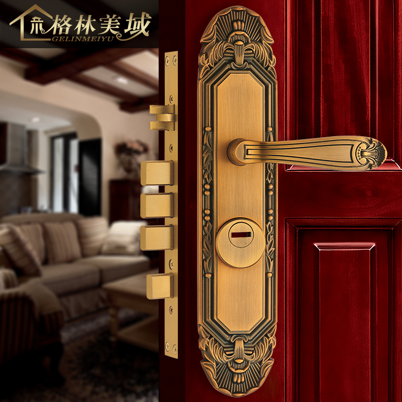 欧式黄铜防盗门锁全铜子母门