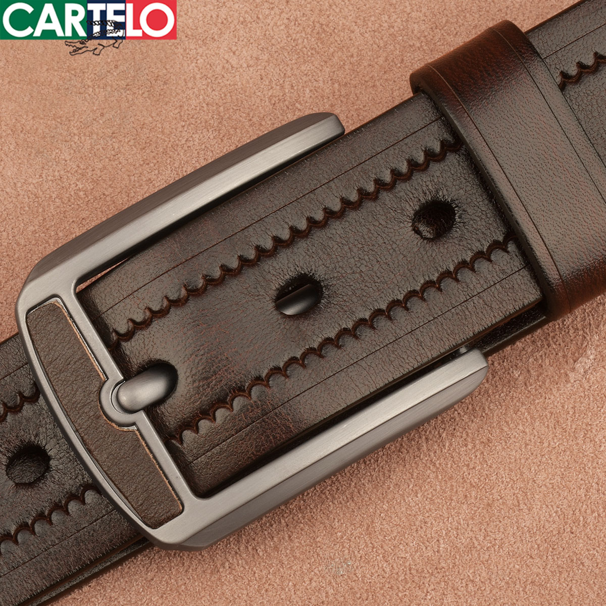 卡帝乐鳄鱼头层牛皮纯皮带男真皮