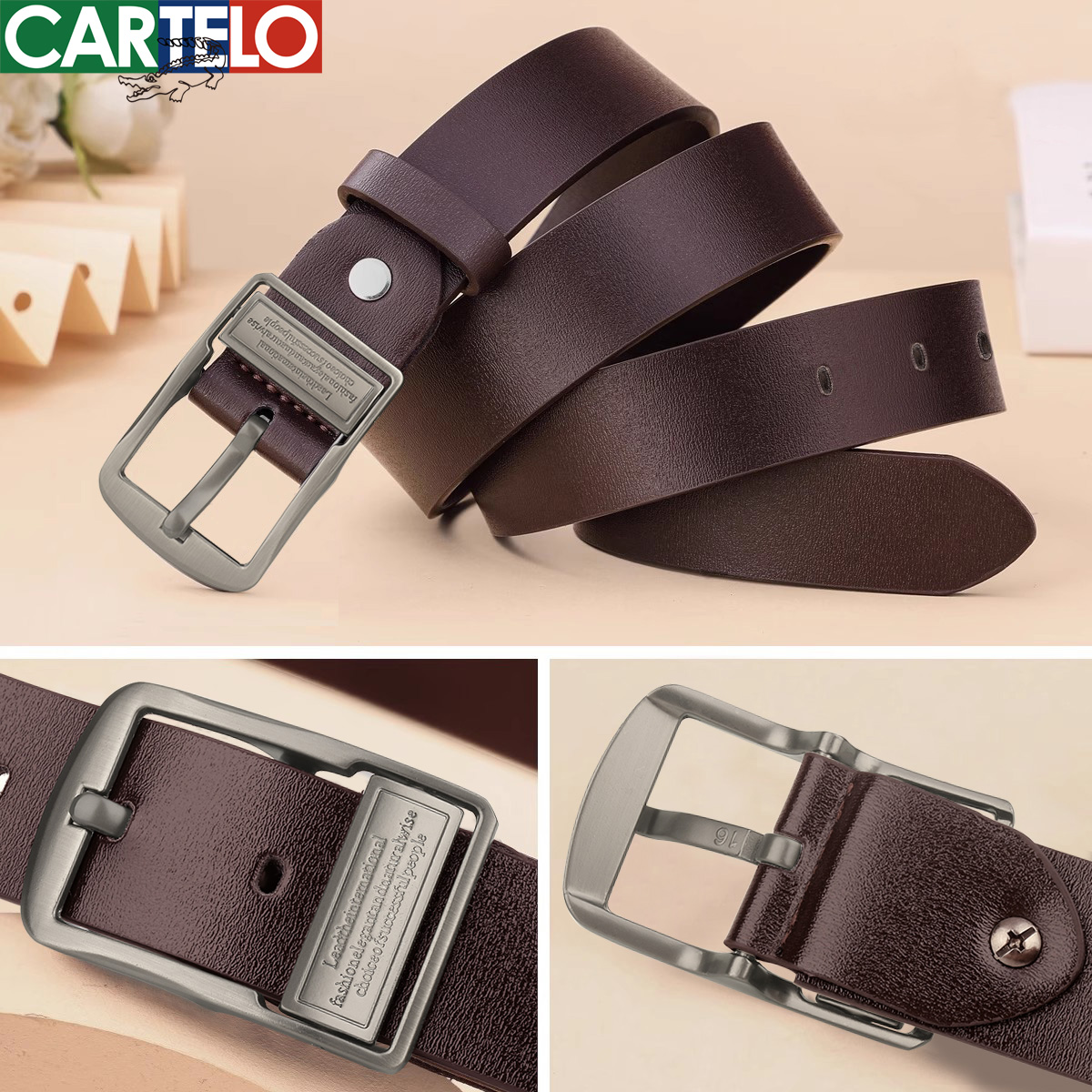 卡帝乐鳄鱼皮带男女通用真皮针扣年轻人纯牛皮裤带休闲简约腰带