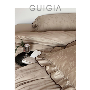 愿君记取此一枝~提花纯棉四件套荷叶边全棉床单花边床上用品