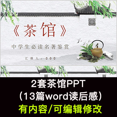 读书分享会 老舍茶馆 名著导读后感阅读分享ppt模板课件