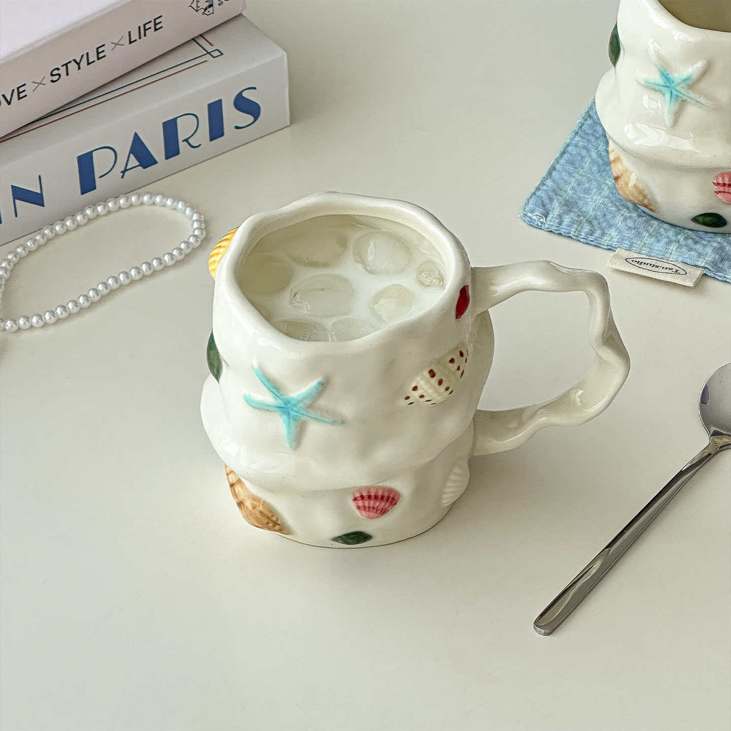 穆尼ins贝壳马克杯海洋元素水杯可爱陶瓷咖啡杯牛奶杯创意礼物杯