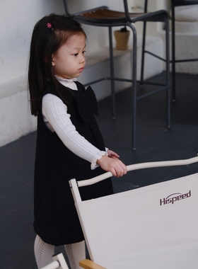 SE小象童装女童连衣裙冬黑色格子背心裙毛呢小香风公主裙毛衣套装