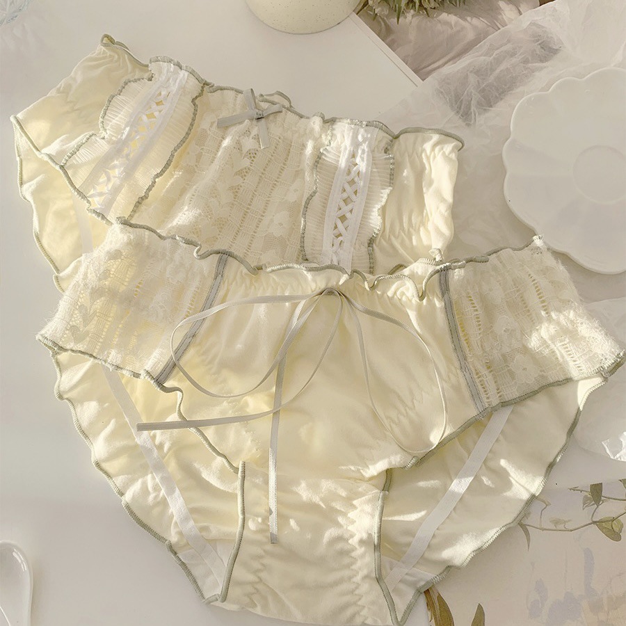 一曲烟雨~日系纯欲高颜值蕾丝内裤女纯棉档部舒适甜美女生三角裤