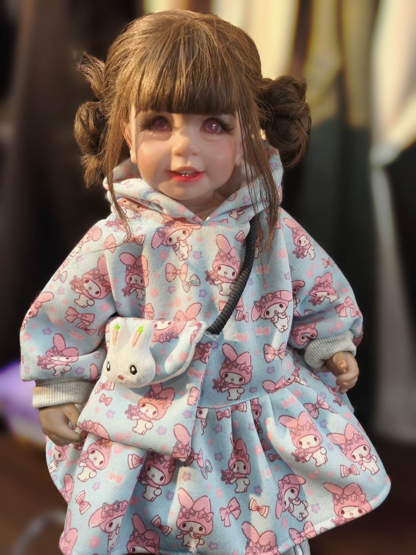 55cm娃娃衣服女孩可爱卡通加绒卫衣裙套装女娃蓝色连帽卫衣连衣裙