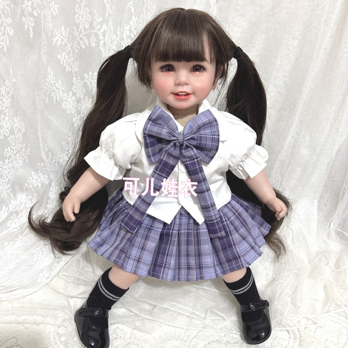 50-55cm重生娃娃衣服女孩JK裙子格子百褶短裙两件套校服制服套装图片