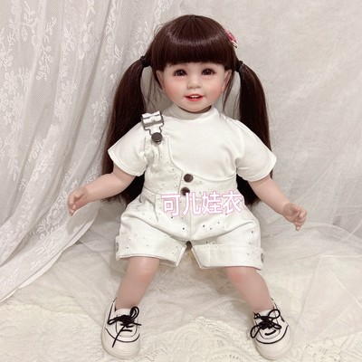 50-55cm娃娃衣服 甜美套装 女孩白色单肩背带裤短袖T恤两件套新品