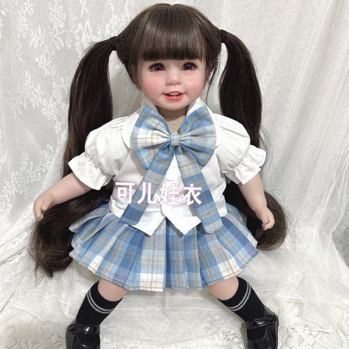 50-55cm重生娃娃衣服女孩JK裙子套装衬衫蓝色格子短裙两件套制服