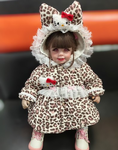 50-55cm娃娃衣服 新品可爱豹纹加厚棉服裙子女孩花边连帽棉衣外套