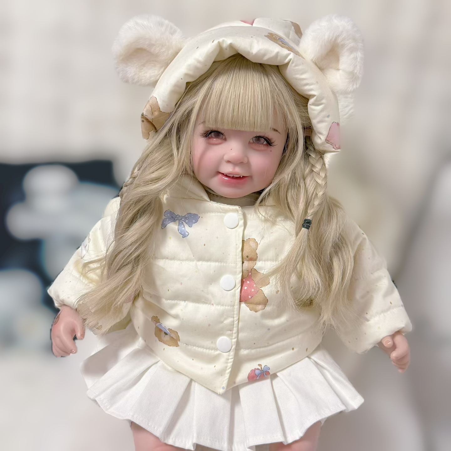 50-55cm重生娃娃衣服棉袄女孩冬季米色棉衣外套女娃连帽棉服新款