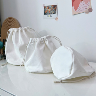 纯白便携抽绳包小号大号大容量束口袋旅行便携DIY纯色简约帆布袋