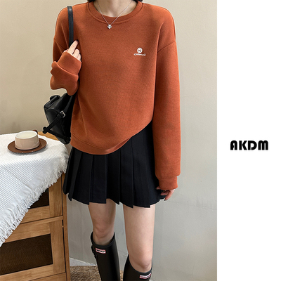 AKDM春款刺绣棉质休闲百搭圆领卫衣女上衣6726