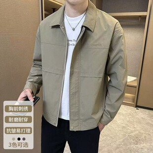 男士翻领外套春秋季2026新款潮流休闲薄款行政夹克男款春装上衣潮