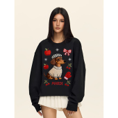 MARDI腊肠狗圆领卫衣女2026早春韩系薄款 童趣风卡通小狗休闲上衣